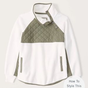 Olive Green and Cream Abercrombie Snap Up Fleece Pullover